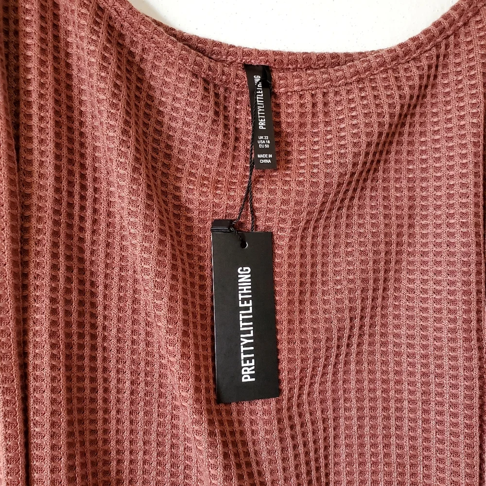 New Pretty Little Thing Plus Size Rose Waffle Knit Beach Maxi‎ Dress Size 18 NWT - Picture 8 of 9